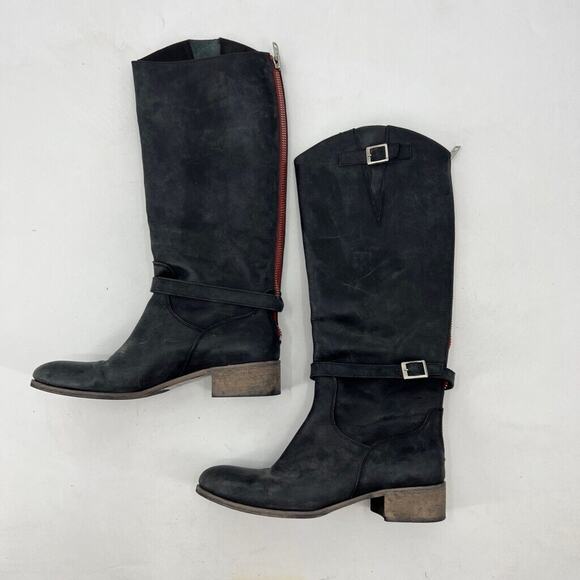 Charles David Womens 9 Boots Matte Black Moto Riding Zip Back Made Italy - Picture 2 of 13